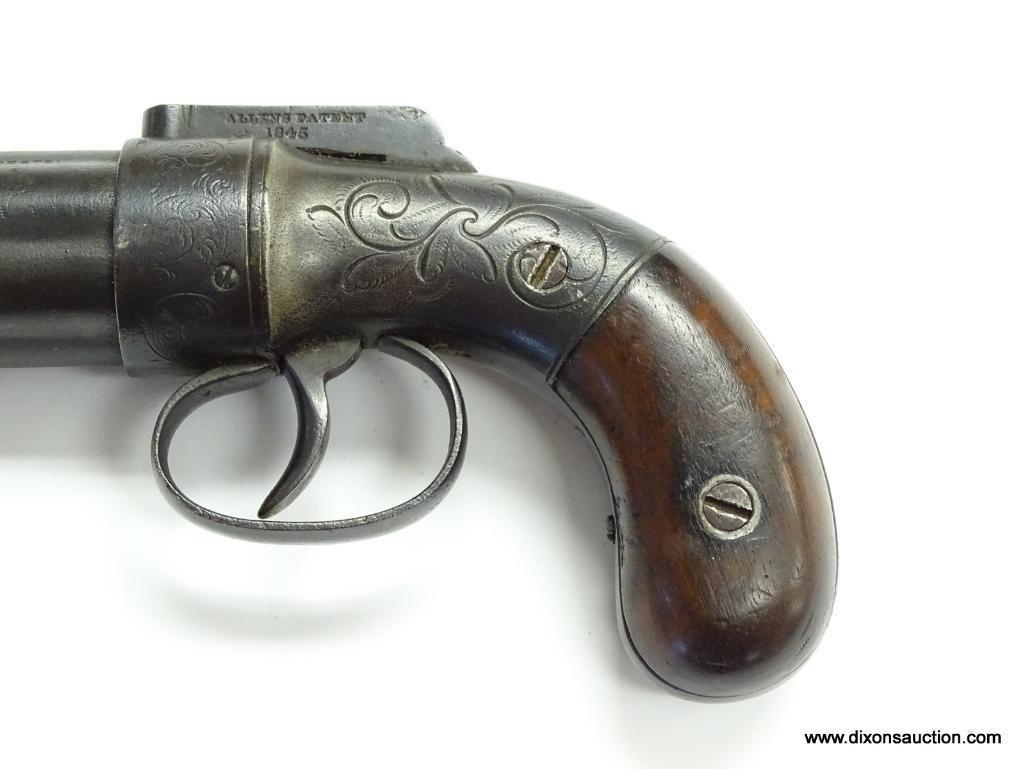 (SC) .32 CAL. 6 SHOT PEPPERBOX. ALLEN'S PATENT 1845. 7.5" LONG. MARKED ALLEN & THURBER, WORCHESTER,