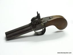 (SC) .32 CAL. DOUBLE BARREL PISTOL WITH RABBIT EAR HAMMERS. PERCUSSION CAP. FLORAL ENGRAVING ON THE