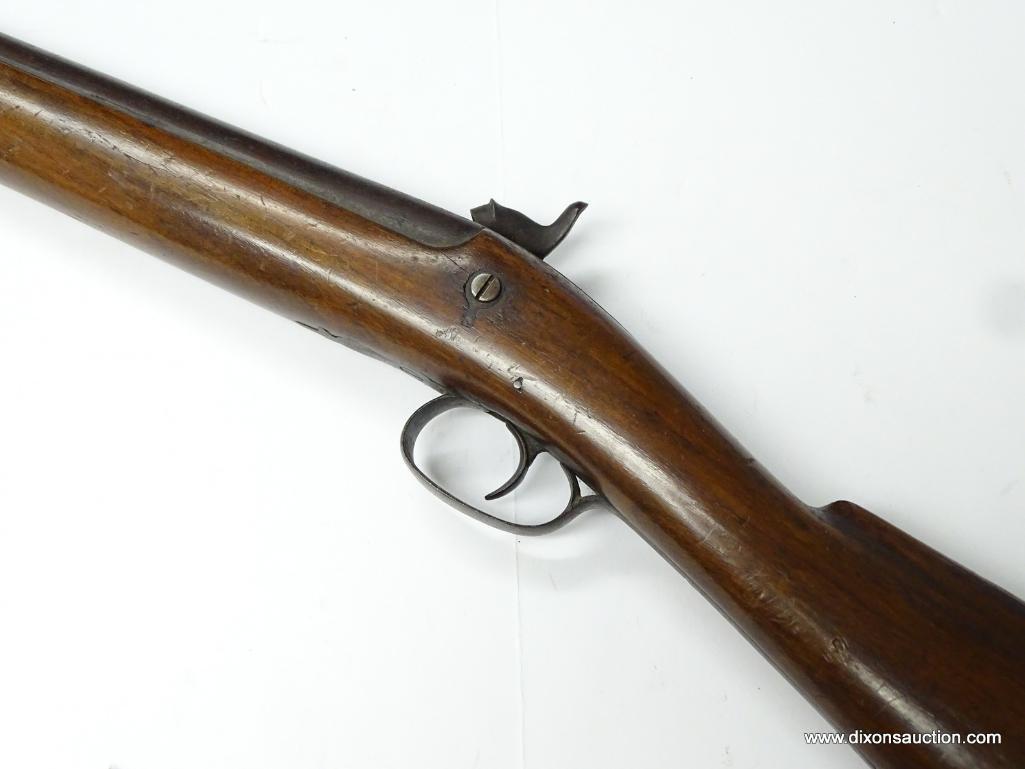 (SC) PERCUSSION CAP RIFLE. 56" LONG. .69 CAL. EXPOSED RAMROD. CUT DOWN FOREARM STOCK. NO