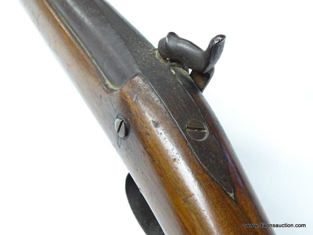 (SC) PERCUSSION CAP RIFLE. 56" LONG. .69 CAL. EXPOSED RAMROD. CUT DOWN FOREARM STOCK. NO