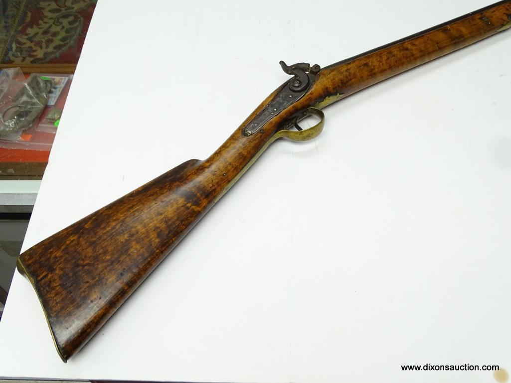 (SC) PERCUSSION RIFLE CONVERSION. HENRY PARKER WARRANTED. 57" LONG. .69 CAL. ENGRAVED BREECH PLATE