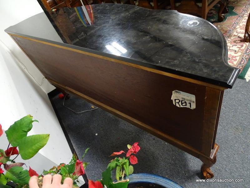 (A1) VERY NICE CONTEMPORARY MAHOGANY WITH BLACK MARBLE TOP BALL AND CLAW SIDE BOARD. SERPENTINE