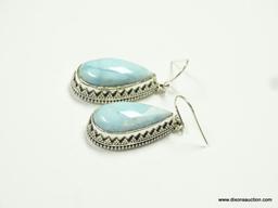 .925 STERLING SILVER 1.75'' GORGEOUS AAA CARIBBEAN LARIMAR EARRINGS (RETAIL $150.00)