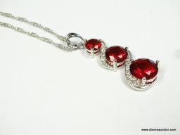 .925 CABLE TWIST NECKLACE WITH .925, RED CRYSTAL, AND WHITE CRYSTAL PENDANT