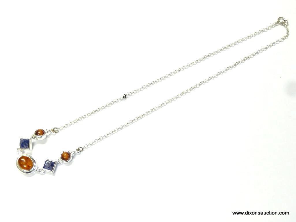 .925, AMBER, AND BLUE LAPIS NECKLACE