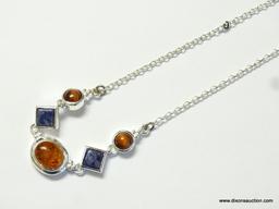 .925, AMBER, AND BLUE LAPIS NECKLACE