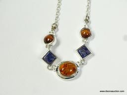 .925, AMBER, AND BLUE LAPIS NECKLACE