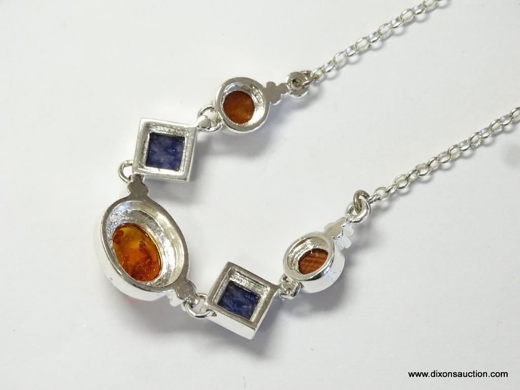 .925, AMBER, AND BLUE LAPIS NECKLACE