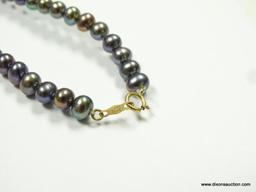 14K AND BLUE IRIDESCENT PEARL NECKLACE WITH MATCHING 14K AND BLUE IRIDESCENT PEARL BRACELET