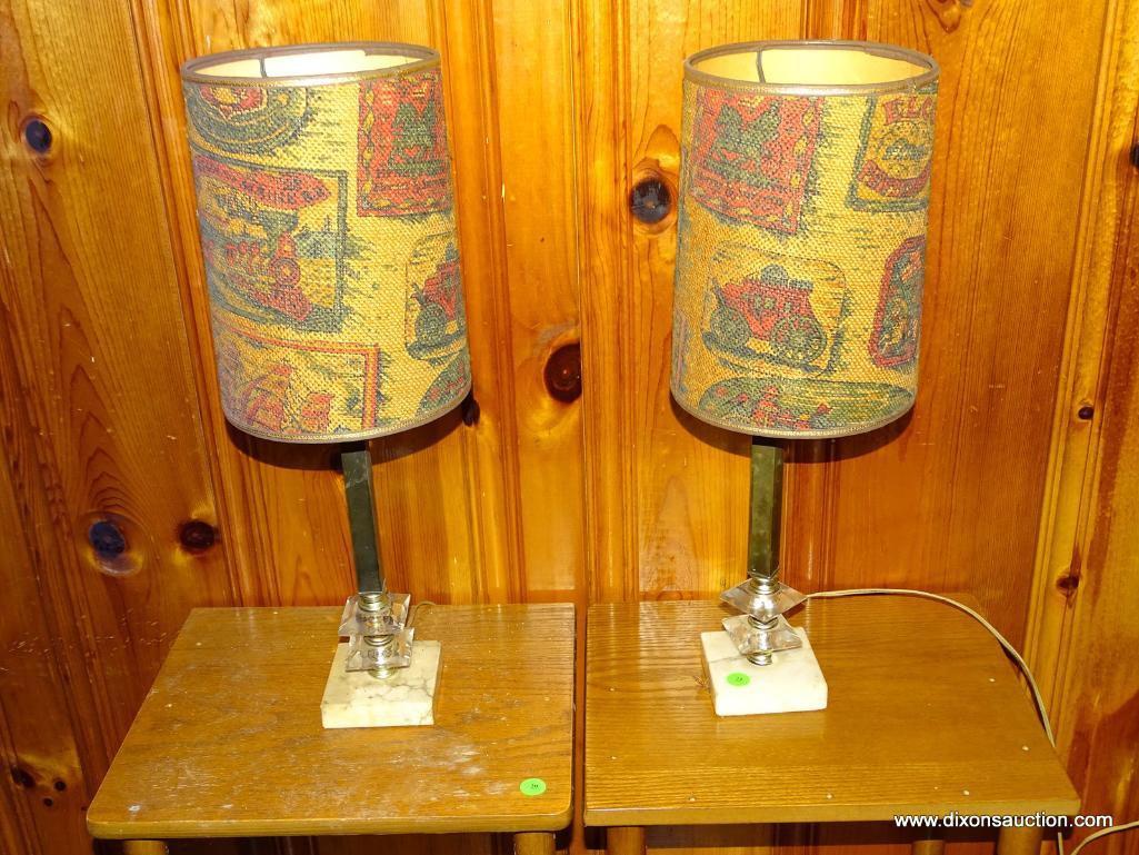 (DEN) PAIR OF 1950'S MARBLE BASE LAMPS W/ SHADES, VERY MIDCENTURY LOOK, 20''H