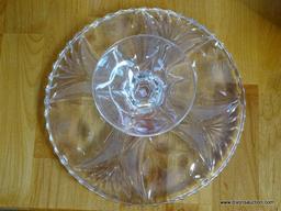 LEAD CRYSTAL ETCHED AND CUT CAKE STAND: 11.5"x5.5"