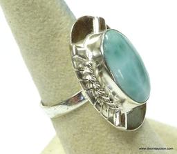 .925 STERLING SILVER AMAZING CARIBBEAN LARIMAR DESIGNER RING SIZE 7. (RETAIL $125.00)