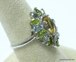 .925 STERLING SILVER GORGEOUS AAA QUALITY FACETED PEAR SHAPE CITRINE SURROUNDED WITH PERIDOT AND