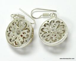 .925 STERLING SILVER AND BRONZE GORGEOUS MOROCCAN 1 7/8'' HANDMADE WHITE TOPAZ AND GARNET EARRINGS