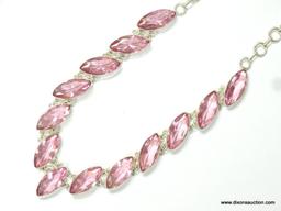 .925 STERLING SILVER 18''-20'' GORGEOUS DESIGNER FACETED AND HEAVY MARQUISE CUT PINK TOPAZ NECKLACE