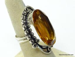 .925 GORGEOUS EXTRA LARGE DESIGNER AAA FACETED DETAILED GOLDEN CITRINE RING SIZE 8 (RETAIL $79.00)