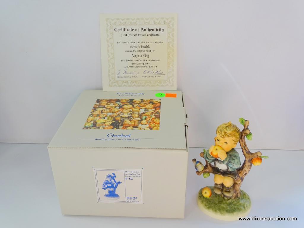 HUMMEL AN APPLE A DAY FIGURINE WITH CERTIFICATE OF AUTHENTICITY/ FIRST YEAR OF ISSUE 1988 ARTIST