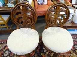 (SEC A) PAIR OF AMERICAN SIGNATURE PALM LEAF PATTERNED BACK BAR CHAIRS WITH BAMBOO CARVED FEET: