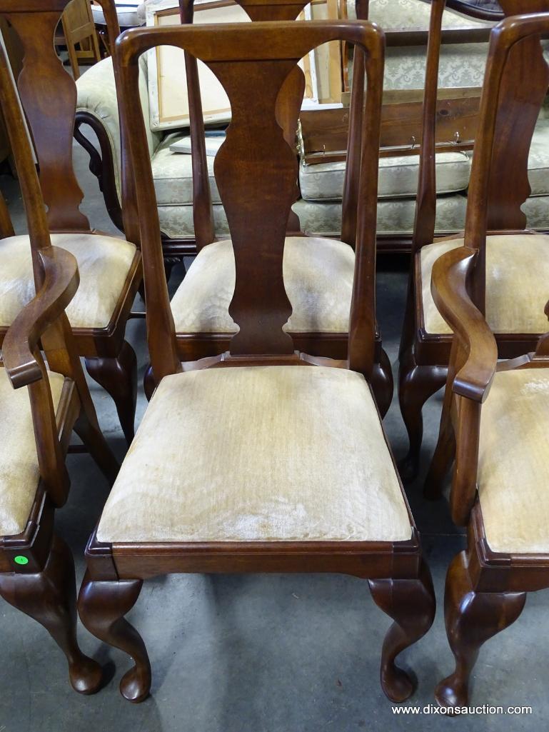 (SEC B) 6 CRAFTIQUE SOLID MAHOGANY QUEEN ANNE DINING CHAIRS. 2 ARMS AND 4 SIDES. IN EXCELLENT