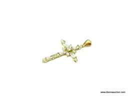 10K YELLOW GOLD & CUBIC ZIRCONIA CROSS PENDANT. MEASURES APPROX. 1-3/4" LONG BY 3/4" WIDE & WEIGHS
