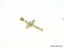 10K YELLOW GOLD & CUBIC ZIRCONIA CROSS PENDANT. MEASURES APPROX. 1-3/4" LONG BY 3/4" WIDE & WEIGHS