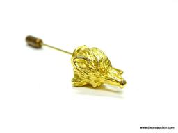 VINTAGE CAST GOLD TONE FOX HEAD STICK PIN. PERFECT GIFT FOR ANYONE INTO FOX HUNTING. FOX HEAD IS 1"