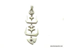 VERY RARE STERLING SILVER MODERNIST MMC SIGNED TAXCO (MARGOT?) FISHBONE PENDANT. 4" LONG. WEIGHS