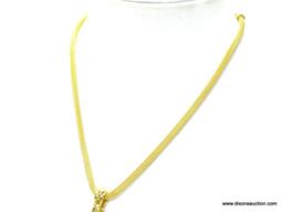 VINTAGE LCI SIGNED DESIGNER GOLD TONE MESH CORD NECKLACE WITH REVERSIBLE DROP PENDANT. NECKLACE 18"