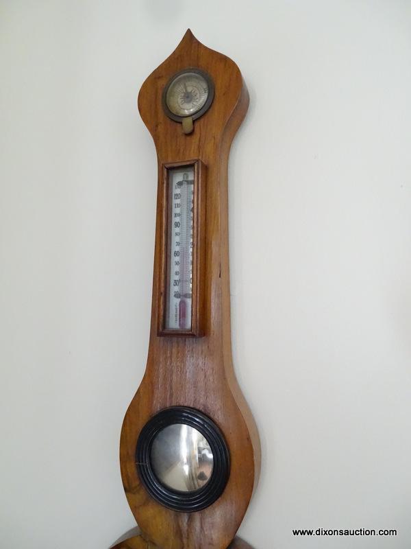(LR) ANTIQUE J.J. LOCKWOOD BAROMETER. VERY NICE PEARL WALNUT. APPEARS TO BE IN VERY GOOD CONDITION.