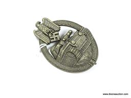 German World War II Army Bronze Tank Assault Badge. The reverse side is maker marked "AS" in a