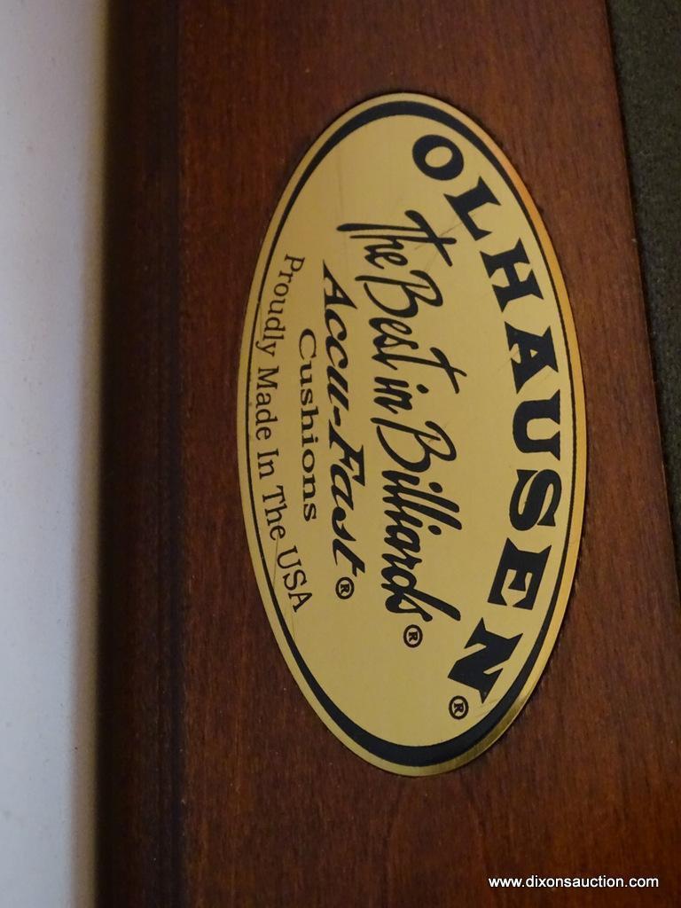 (FR) OLHAUSEN MAHOGANY BILLIARDS/POOL/PING PONG TABLE. HAS MOTHER OF PEARL INLAY ON RAILING AND