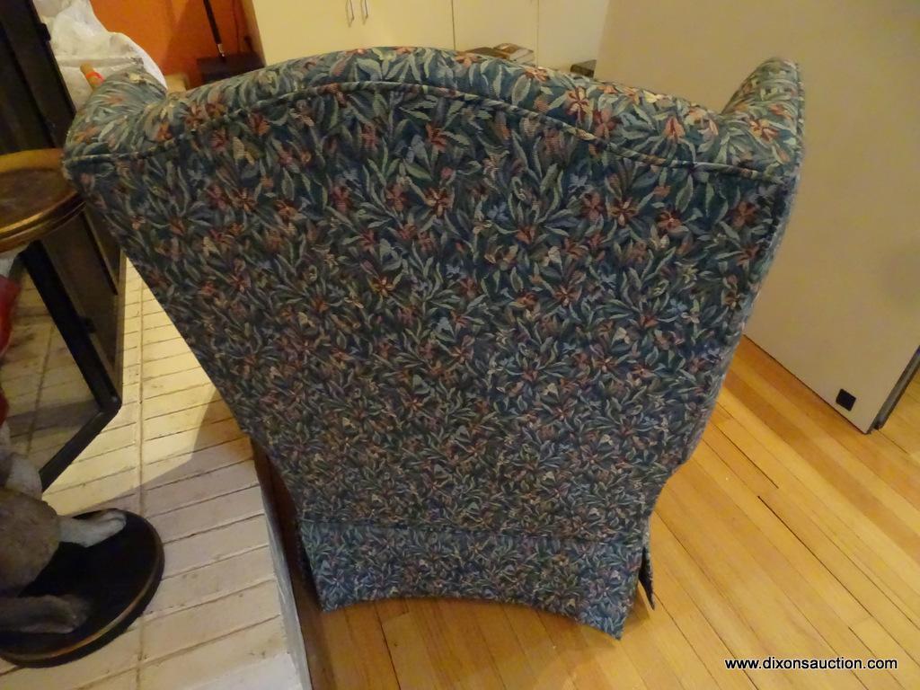 (FR) TAPESTRY FLORAL UPHOLSTERED CHAIR AND OTTOMAN. CHAIR: 33"x31"x41.5". OTTOMAN: 25"x19"x13". VERY