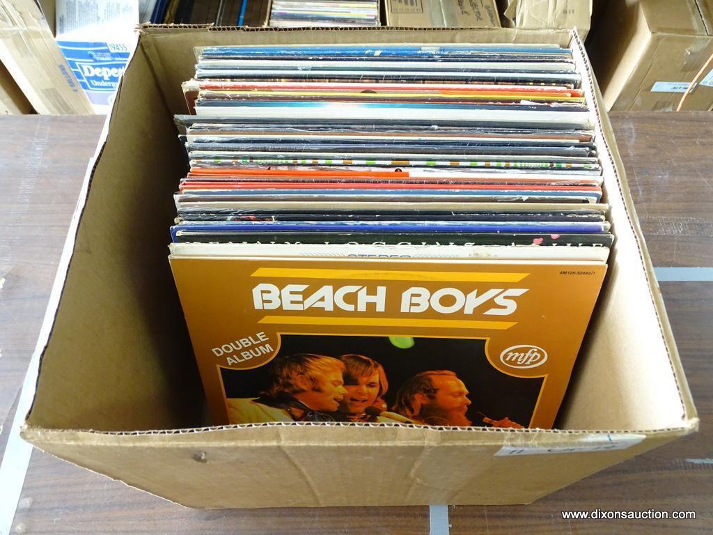 Customer requested box lot of 50 record albums to include: Beach Boys double album Little Bit O soul