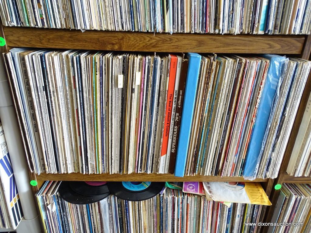 SHELF LOT OF RECORDS. 200 PLUS OR MINUS. SHELF 3 RACK 2. INCLUDES NAT KING COLE, BING CROSBY, EDDIE