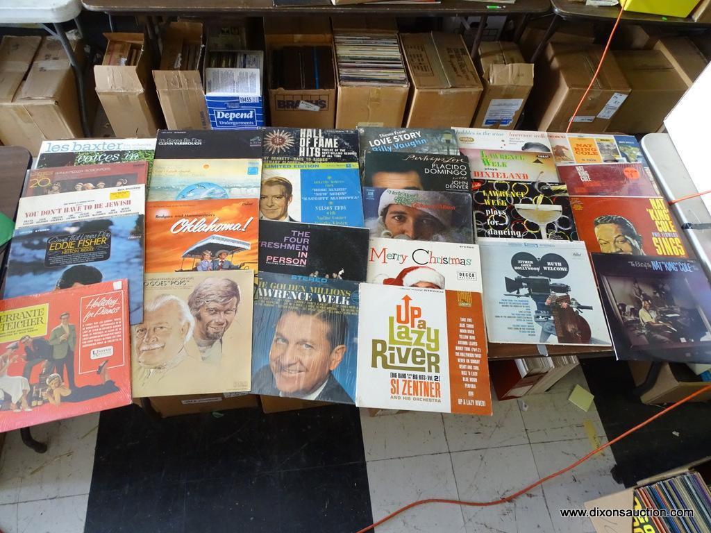 SHELF LOT OF RECORDS. 200 PLUS OR MINUS. SHELF 3 RACK 2. INCLUDES NAT KING COLE, BING CROSBY, EDDIE