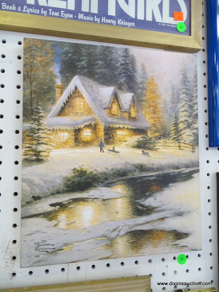 (WALL) THOMAS KINKADE PRINT ON CANVAS "FAMILY AT DEER CREEK" (2010): 12"x14"