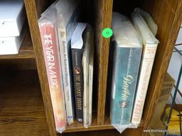(WOOD SHELVES) LOT OF MISC. BOOKS: THE YEAR IN MUSIC. BARBRA: AN ILLUSTRATED BIOGRAPHY. THE ULTIMATE