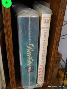 (WOOD SHELVES) LOT OF MISC. BOOKS: THE YEAR IN MUSIC. BARBRA: AN ILLUSTRATED BIOGRAPHY. THE ULTIMATE