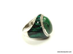 .925 STERLING SILVER UNISEX 12CT MALACHITE GEMSTONE RING SIZE 6.5