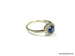 .925 STERLING SILVER LADIES SAPPHIRE 1.25CT GEMSTONE RING SIZE 8.5