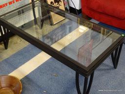 (ROW 1) MODERN METAL AND GLASS TOP COFFEE TABLE: 48"x24"x18". MATCHES #4. DELIVERY IS AVAILABLE FOR