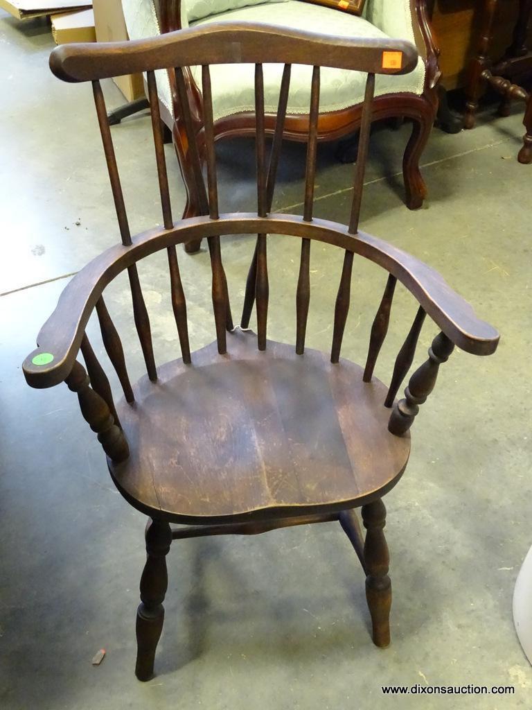 (R1) CHILDS OAK WINDSOR ARM CHAIR: 18.25"x14"x28"