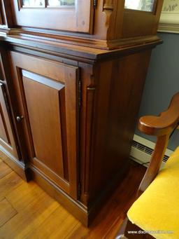 (DR) SUMTER FURNITURE CO. 1 PIECE CHERRY CHINA CABINET WITH 4 GLASS PANELED DOORS ON TOP, 4 PANELED