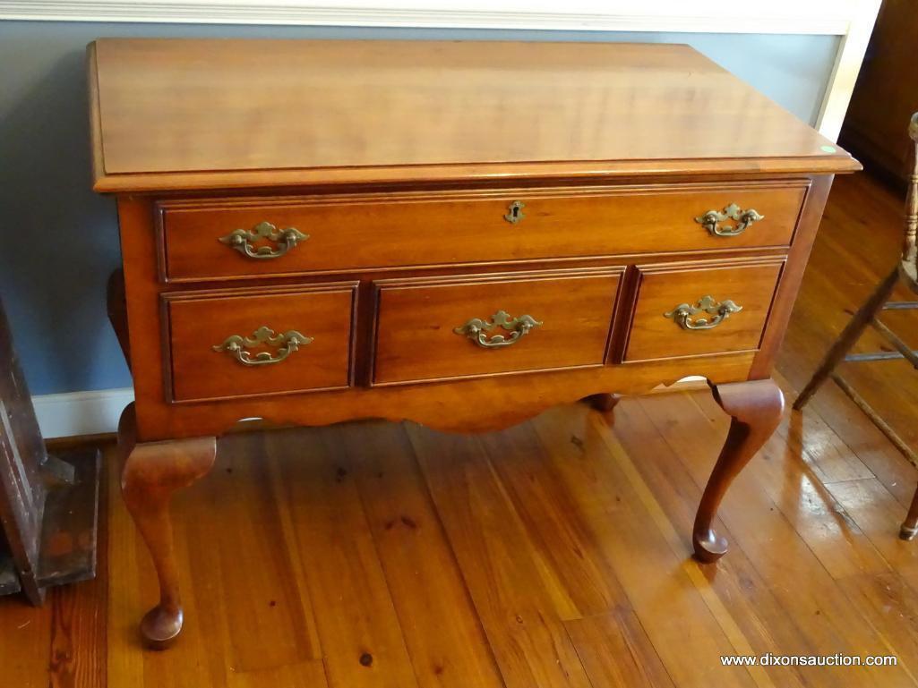 (DR) STATTON CHERRY QUEEN ANNE 1 OVER 3 DRAWER SERVER WITH BRASS CHIPPENDALE PULLS. THIS SERVER IS