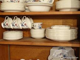 (KIT) 70 PIECES OF WEDGWOOD CHINA IN THE "POTPOURRI" PATTERN: 11 DINNER PLATES. 17 DESSERT PLATES. 8