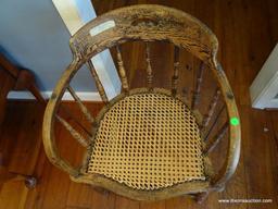 (DR) ANTIQUE CANE BOTTOM SPINDLE BACK ARMCHAIR: 21.5"x18"x30"