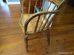 (DR) ANTIQUE CANE BOTTOM SPINDLE BACK ARMCHAIR: 21.5"x18"x30"