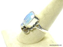 .925 STERLING SILVER LARGE FACETED EMERALD CUT OPALITE 2 STONE RING SIZE 9 (RETAIL $59.00)