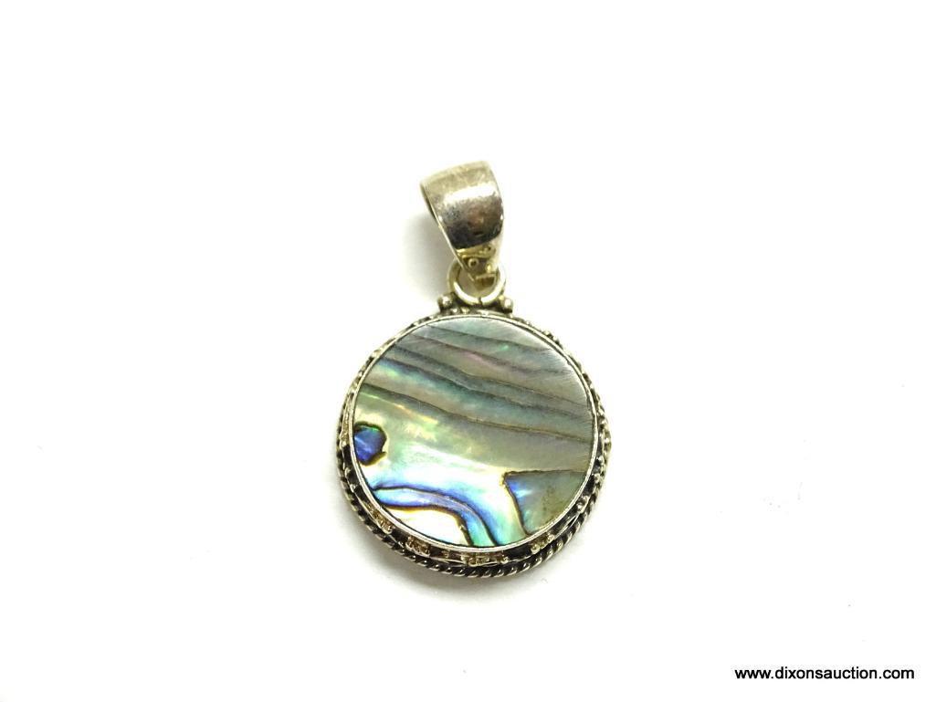 .925 STERLING SILVER 1 2/8'' GORGEOUS ABALONE SHELL PENDANT (RETAIL PRICE $25.00)