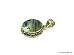 .925 STERLING SILVER 1 2/8'' GORGEOUS ABALONE SHELL PENDANT (RETAIL PRICE $25.00)